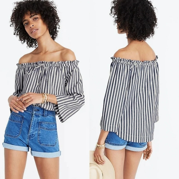 Madewell Shimmer Stripe Off the Shoulder Top - Picture 1 of 7